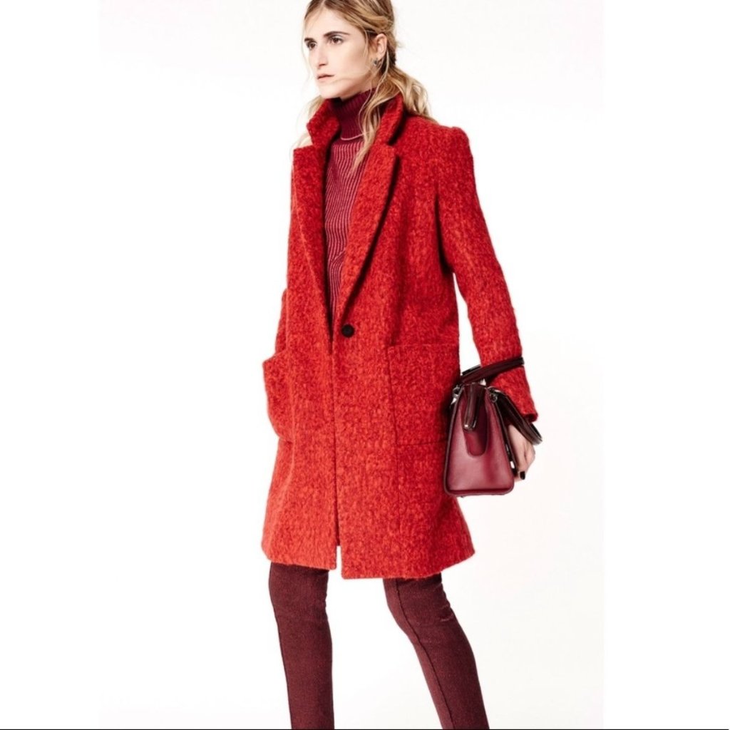 Zac Posen Giselle Tweed Boucle Trench Coat In Cosmic Crimson Red Melange